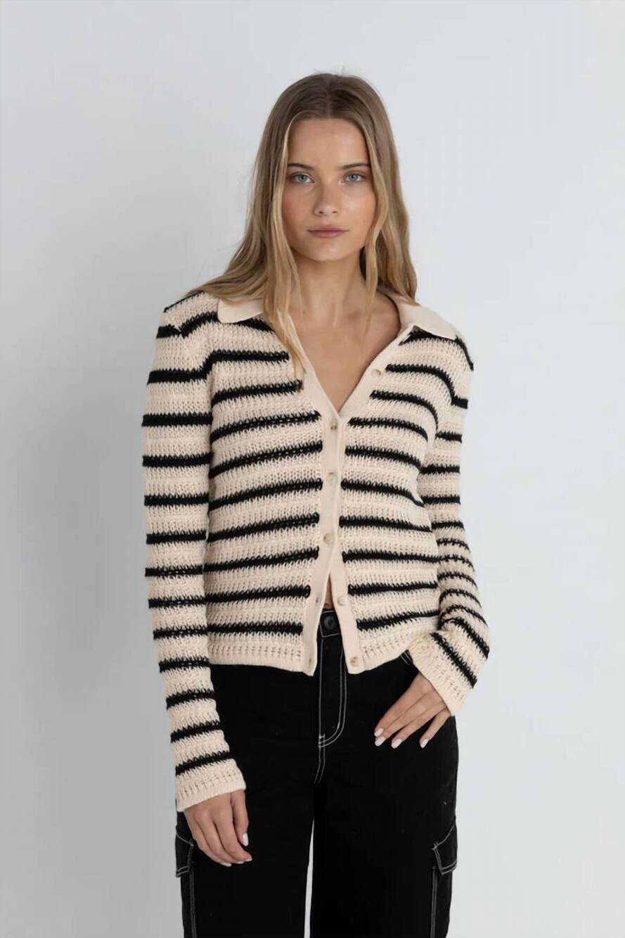NEW RHYTHM. coastal stripe cardigan in natural / black